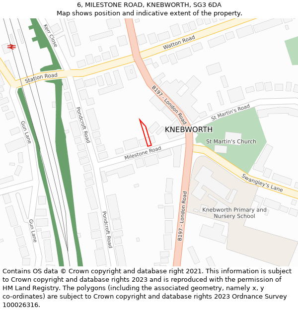 6, MILESTONE ROAD, KNEBWORTH, SG3 6DA: Location map and indicative extent of plot