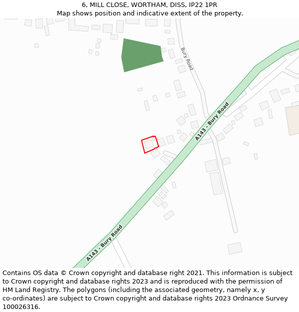 6, MILL CLOSE, WORTHAM, DISS, IP22 1PR: Location map and indicative extent of plot