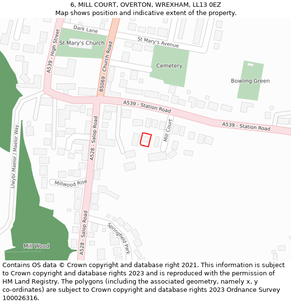 6, MILL COURT, OVERTON, WREXHAM, LL13 0EZ: Location map and indicative extent of plot