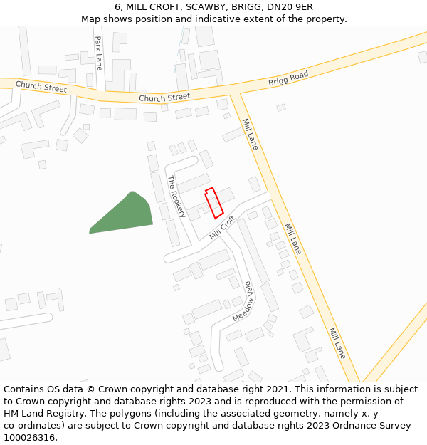 6, MILL CROFT, SCAWBY, BRIGG, DN20 9ER: Location map and indicative extent of plot