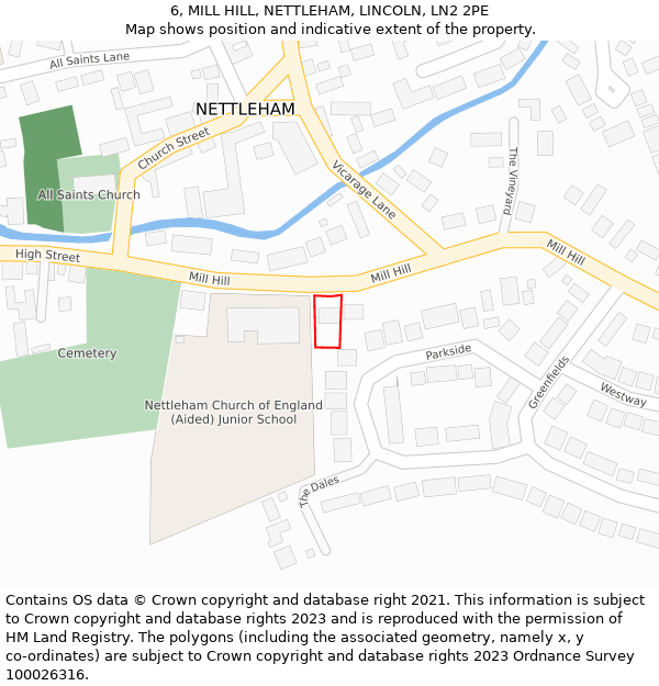 6, MILL HILL, NETTLEHAM, LINCOLN, LN2 2PE: Location map and indicative extent of plot