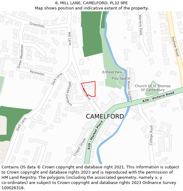 6, MILL LANE, CAMELFORD, PL32 9PE: Location map and indicative extent of plot