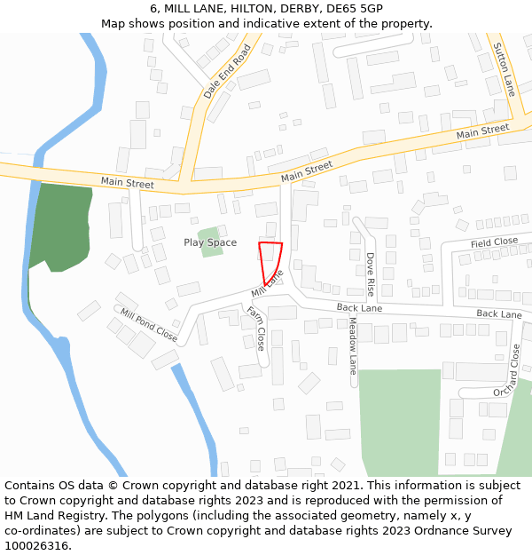 6, MILL LANE, HILTON, DERBY, DE65 5GP: Location map and indicative extent of plot