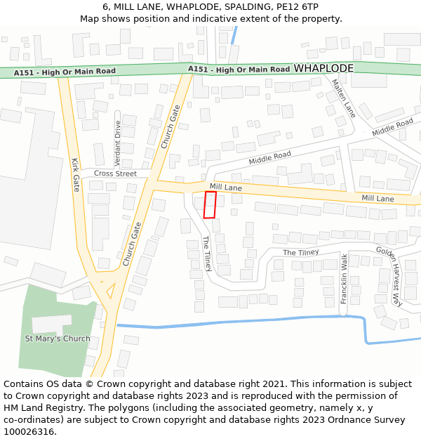 6, MILL LANE, WHAPLODE, SPALDING, PE12 6TP: Location map and indicative extent of plot