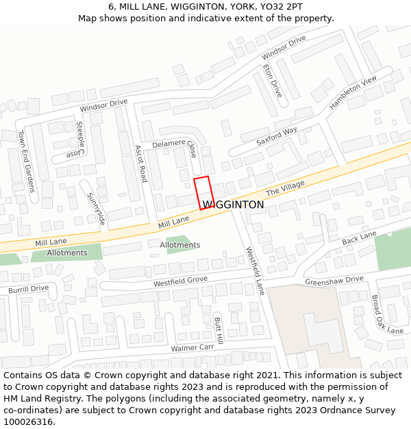 6, MILL LANE, WIGGINTON, YORK, YO32 2PT: Location map and indicative extent of plot