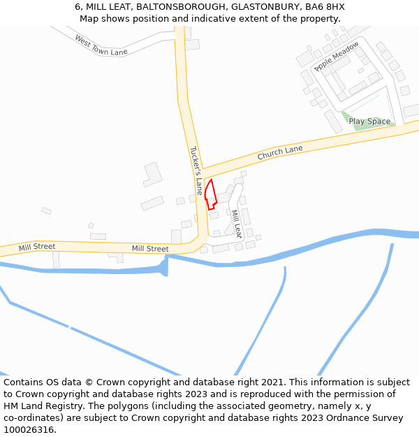 6, MILL LEAT, BALTONSBOROUGH, GLASTONBURY, BA6 8HX: Location map and indicative extent of plot