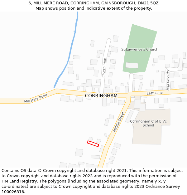 6, MILL MERE ROAD, CORRINGHAM, GAINSBOROUGH, DN21 5QZ: Location map and indicative extent of plot