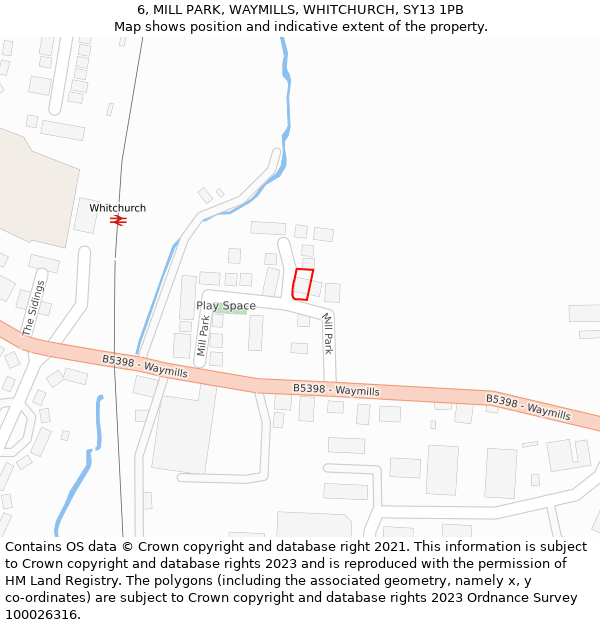 6, MILL PARK, WAYMILLS, WHITCHURCH, SY13 1PB: Location map and indicative extent of plot