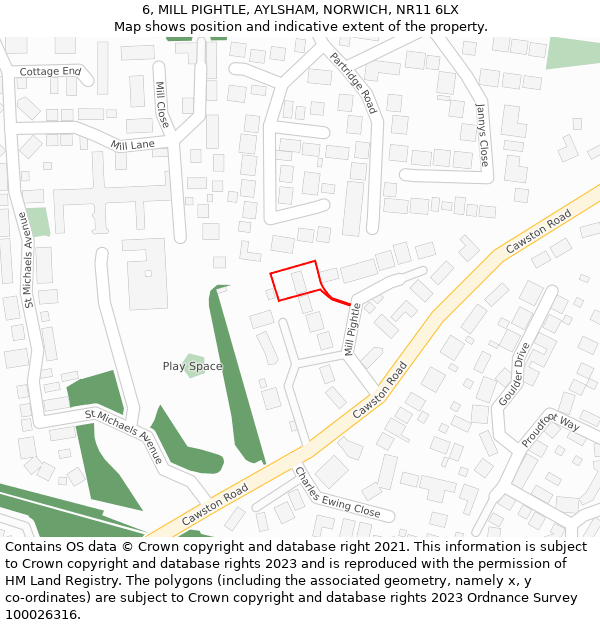 6, MILL PIGHTLE, AYLSHAM, NORWICH, NR11 6LX: Location map and indicative extent of plot