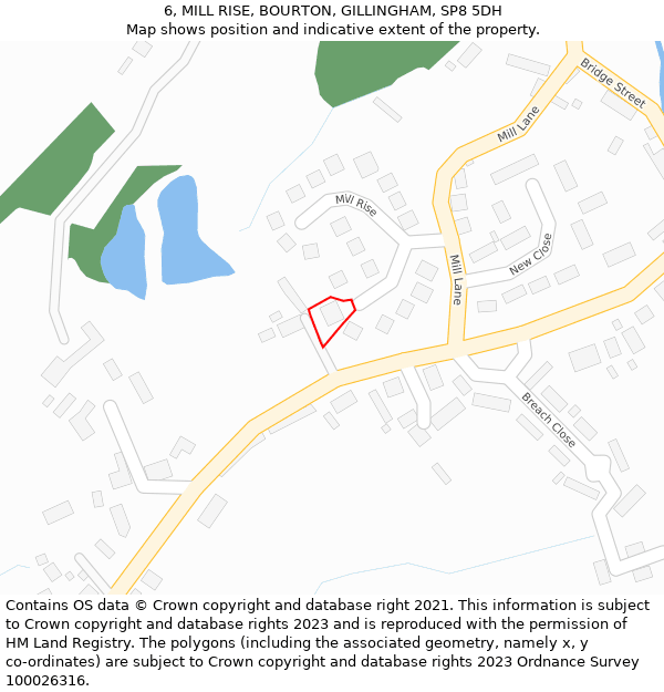 6, MILL RISE, BOURTON, GILLINGHAM, SP8 5DH: Location map and indicative extent of plot