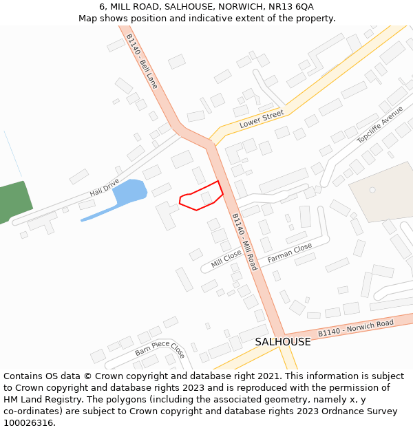 6, MILL ROAD, SALHOUSE, NORWICH, NR13 6QA: Location map and indicative extent of plot