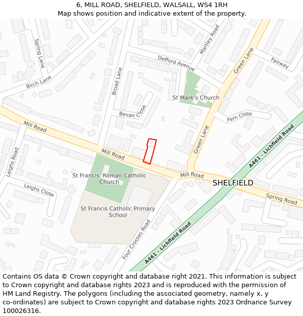 6, MILL ROAD, SHELFIELD, WALSALL, WS4 1RH: Location map and indicative extent of plot