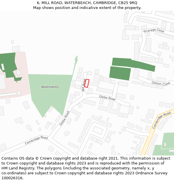 6, MILL ROAD, WATERBEACH, CAMBRIDGE, CB25 9RQ: Location map and indicative extent of plot