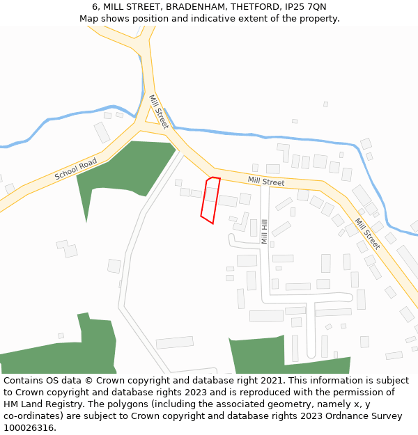 6, MILL STREET, BRADENHAM, THETFORD, IP25 7QN: Location map and indicative extent of plot