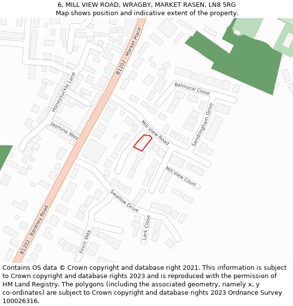 6, MILL VIEW ROAD, WRAGBY, MARKET RASEN, LN8 5RG: Location map and indicative extent of plot