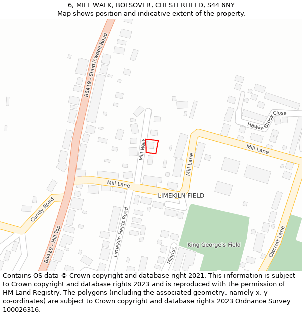 6, MILL WALK, BOLSOVER, CHESTERFIELD, S44 6NY: Location map and indicative extent of plot