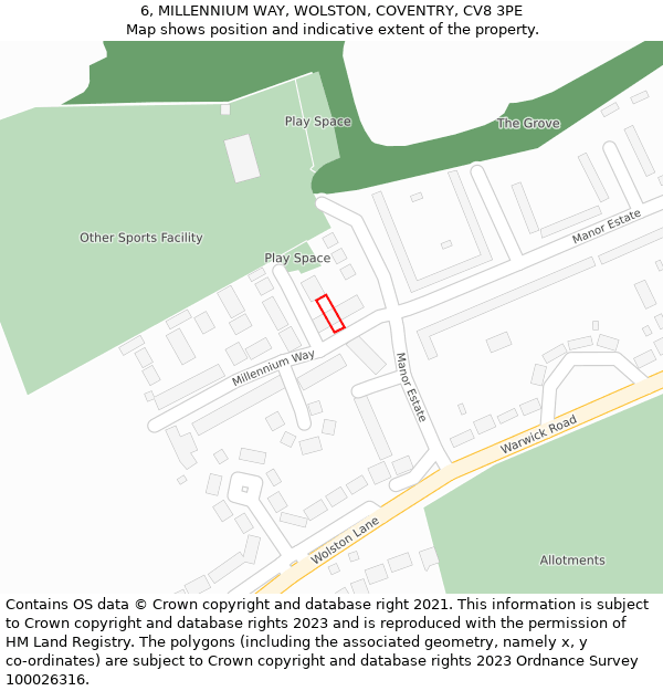 6, MILLENNIUM WAY, WOLSTON, COVENTRY, CV8 3PE: Location map and indicative extent of plot