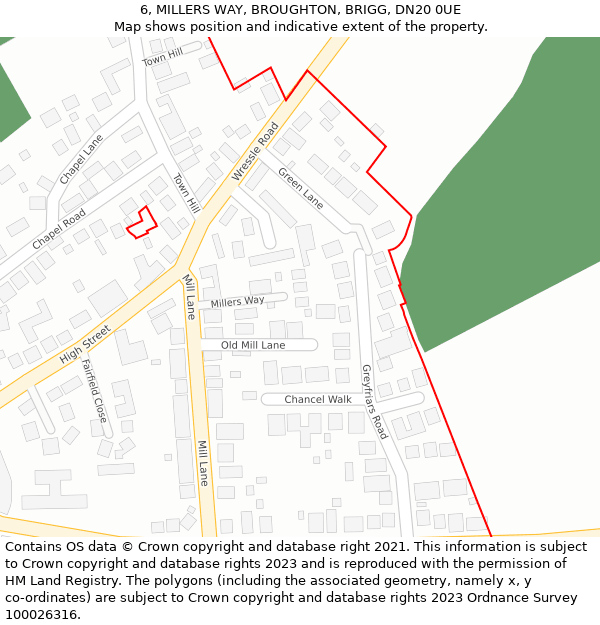 6, MILLERS WAY, BROUGHTON, BRIGG, DN20 0UE: Location map and indicative extent of plot