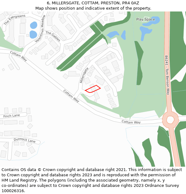 6, MILLERSGATE, COTTAM, PRESTON, PR4 0AZ: Location map and indicative extent of plot