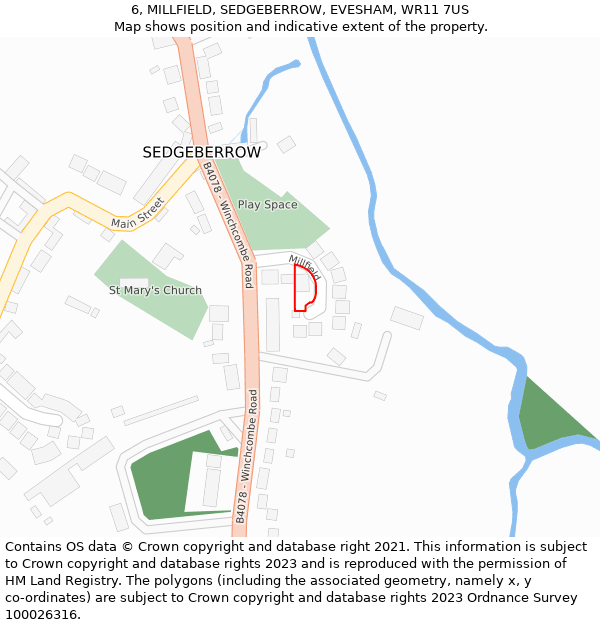 6, MILLFIELD, SEDGEBERROW, EVESHAM, WR11 7US: Location map and indicative extent of plot