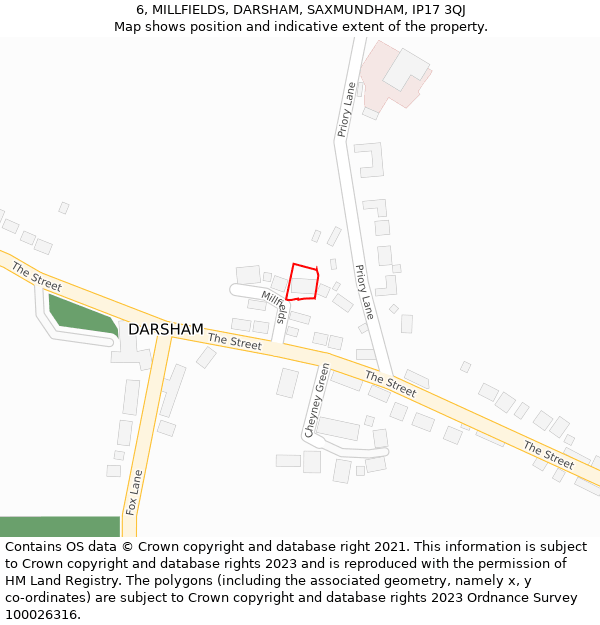 6, MILLFIELDS, DARSHAM, SAXMUNDHAM, IP17 3QJ: Location map and indicative extent of plot