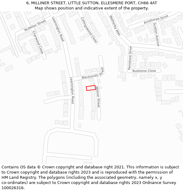6, MILLINER STREET, LITTLE SUTTON, ELLESMERE PORT, CH66 4AT: Location map and indicative extent of plot