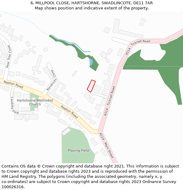 6, MILLPOOL CLOSE, HARTSHORNE, SWADLINCOTE, DE11 7AR: Location map and indicative extent of plot