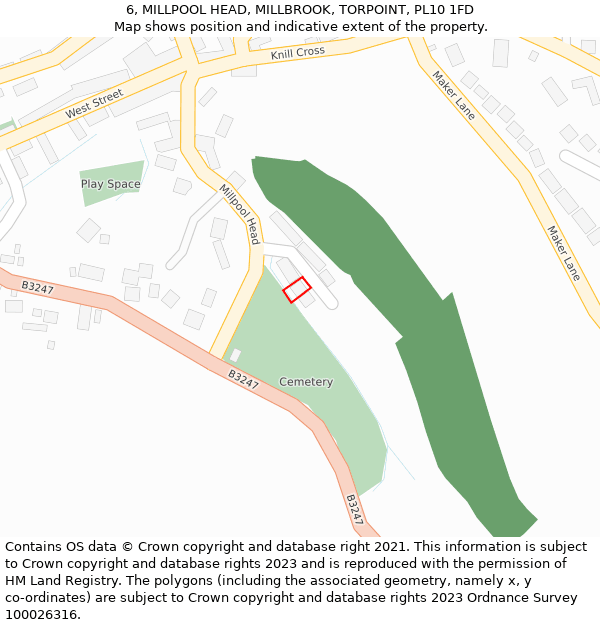 6, MILLPOOL HEAD, MILLBROOK, TORPOINT, PL10 1FD: Location map and indicative extent of plot