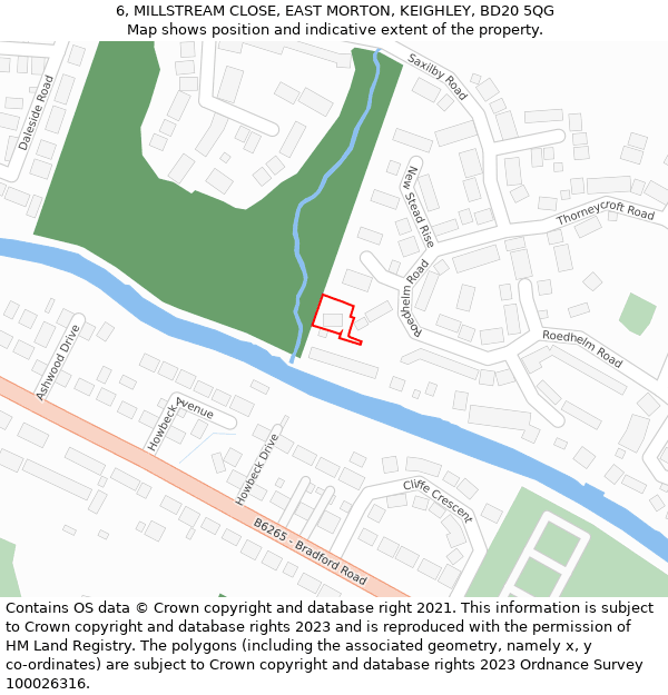 6, MILLSTREAM CLOSE, EAST MORTON, KEIGHLEY, BD20 5QG: Location map and indicative extent of plot