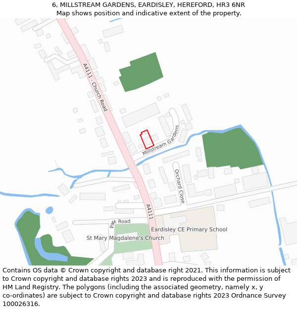 6, MILLSTREAM GARDENS, EARDISLEY, HEREFORD, HR3 6NR: Location map and indicative extent of plot