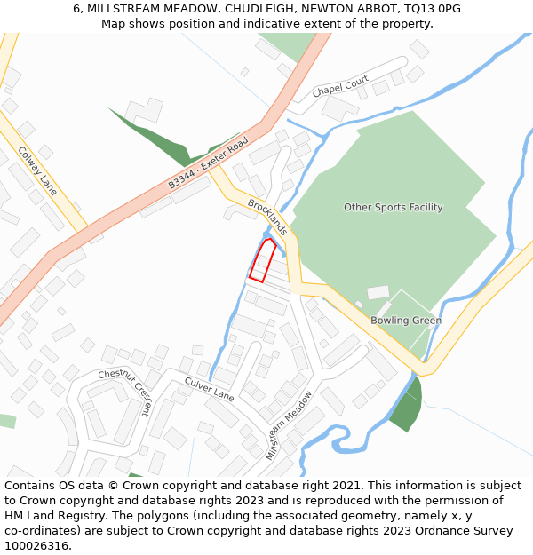 6, MILLSTREAM MEADOW, CHUDLEIGH, NEWTON ABBOT, TQ13 0PG: Location map and indicative extent of plot