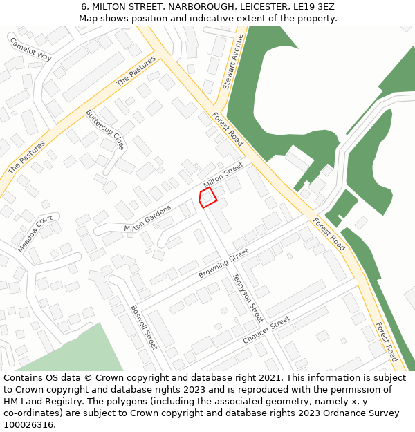 6, MILTON STREET, NARBOROUGH, LEICESTER, LE19 3EZ: Location map and indicative extent of plot