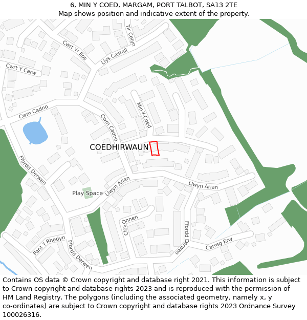 6, MIN Y COED, MARGAM, PORT TALBOT, SA13 2TE: Location map and indicative extent of plot