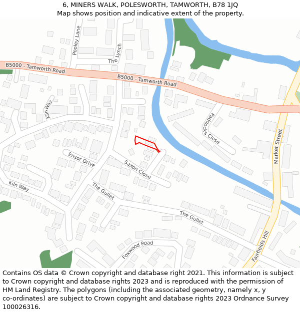 6, MINERS WALK, POLESWORTH, TAMWORTH, B78 1JQ: Location map and indicative extent of plot