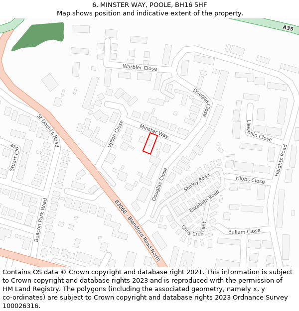 6, MINSTER WAY, POOLE, BH16 5HF: Location map and indicative extent of plot