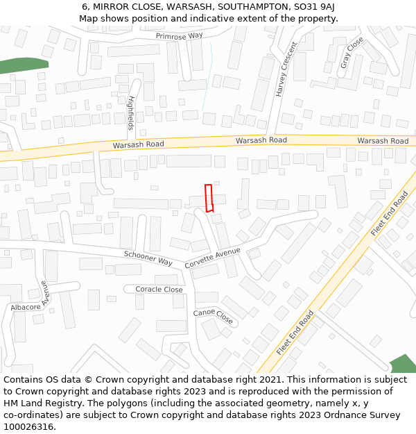 6, MIRROR CLOSE, WARSASH, SOUTHAMPTON, SO31 9AJ: Location map and indicative extent of plot
