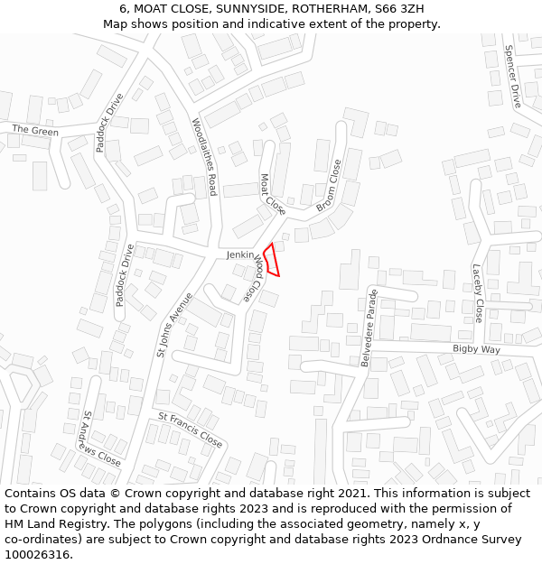 6, MOAT CLOSE, SUNNYSIDE, ROTHERHAM, S66 3ZH: Location map and indicative extent of plot