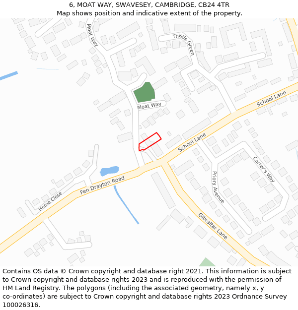 6, MOAT WAY, SWAVESEY, CAMBRIDGE, CB24 4TR: Location map and indicative extent of plot