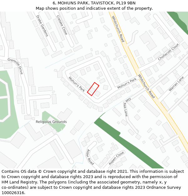 6, MOHUNS PARK, TAVISTOCK, PL19 9BN: Location map and indicative extent of plot