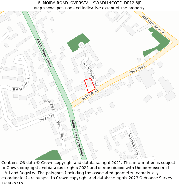 6, MOIRA ROAD, OVERSEAL, SWADLINCOTE, DE12 6JB: Location map and indicative extent of plot