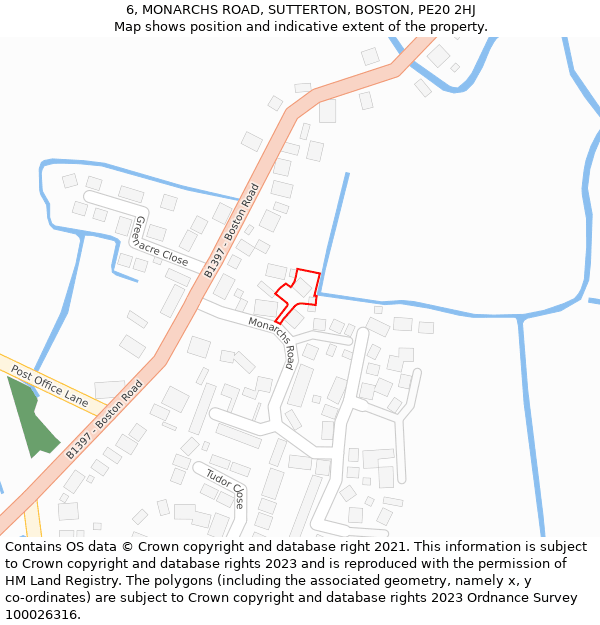 6, MONARCHS ROAD, SUTTERTON, BOSTON, PE20 2HJ: Location map and indicative extent of plot