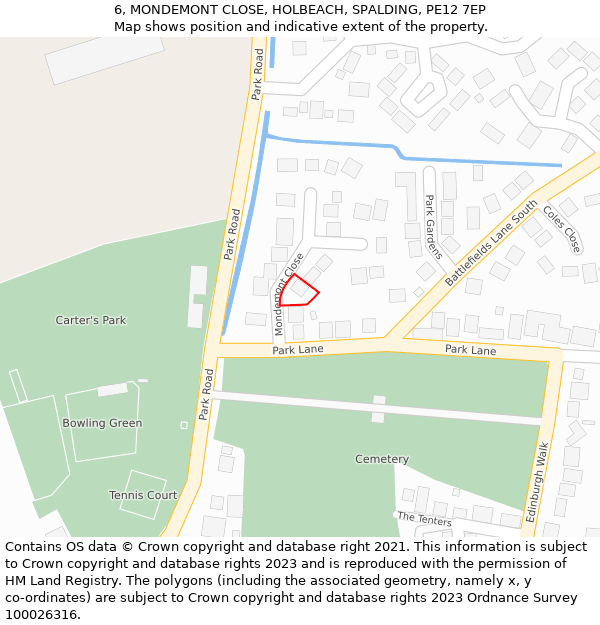 6, MONDEMONT CLOSE, HOLBEACH, SPALDING, PE12 7EP: Location map and indicative extent of plot