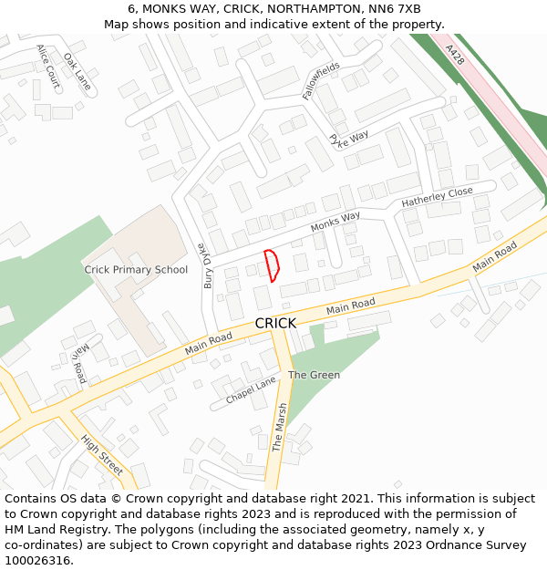 6, MONKS WAY, CRICK, NORTHAMPTON, NN6 7XB: Location map and indicative extent of plot