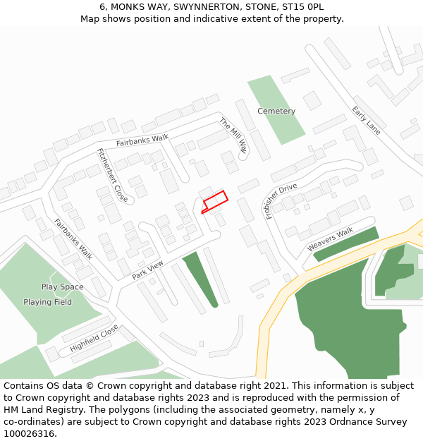 6, MONKS WAY, SWYNNERTON, STONE, ST15 0PL: Location map and indicative extent of plot