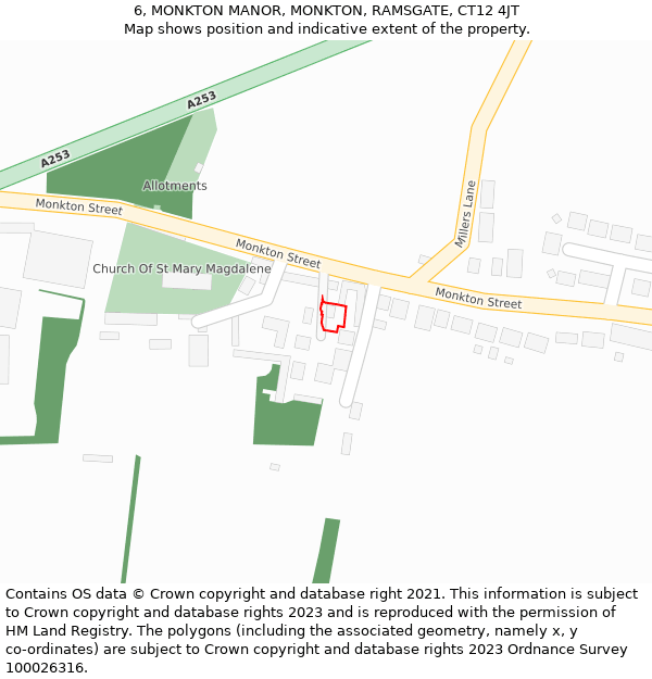 6, MONKTON MANOR, MONKTON, RAMSGATE, CT12 4JT: Location map and indicative extent of plot