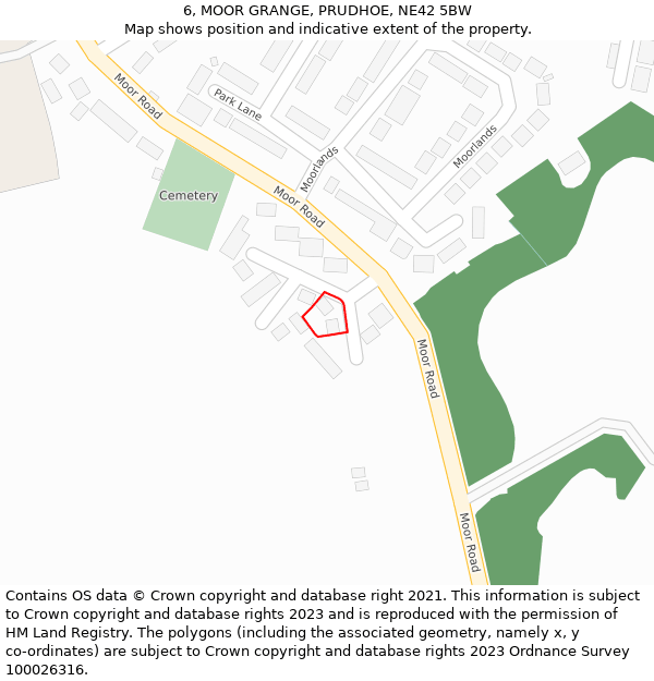 6, MOOR GRANGE, PRUDHOE, NE42 5BW: Location map and indicative extent of plot