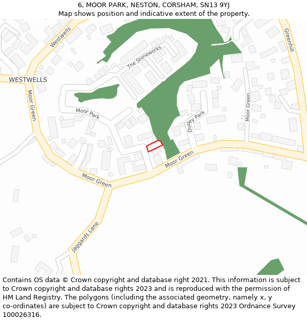 6, MOOR PARK, NESTON, CORSHAM, SN13 9YJ: Location map and indicative extent of plot