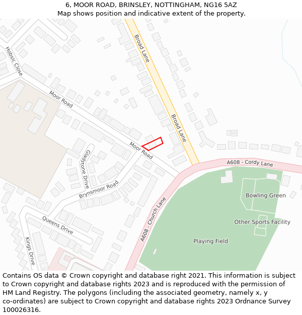 6, MOOR ROAD, BRINSLEY, NOTTINGHAM, NG16 5AZ: Location map and indicative extent of plot