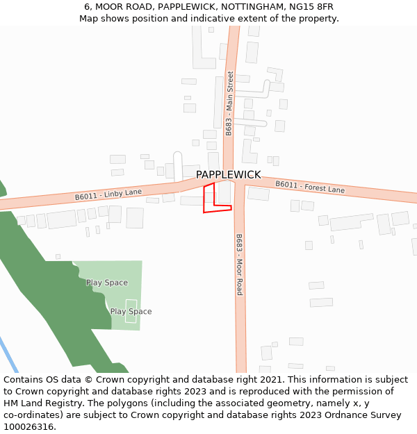 6, MOOR ROAD, PAPPLEWICK, NOTTINGHAM, NG15 8FR: Location map and indicative extent of plot