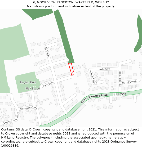 6, MOOR VIEW, FLOCKTON, WAKEFIELD, WF4 4UY: Location map and indicative extent of plot